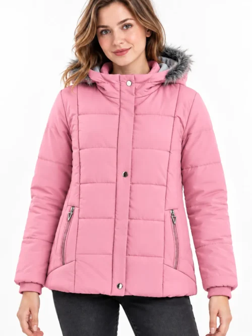 light pink puffer winter jackets for women with hood LM 2052