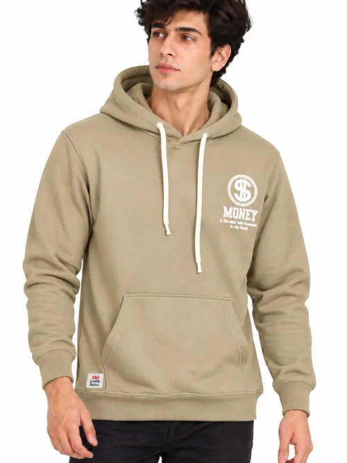 Men's Khaki Beige Printed Hoodie with Pocket  NGH 2T-210-8
