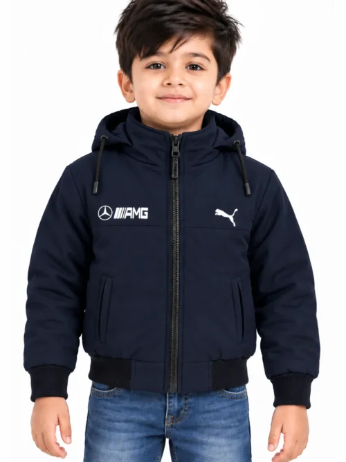 Kids Navy Blue Hooded Winter Jacket with Full Zip  BB 3770