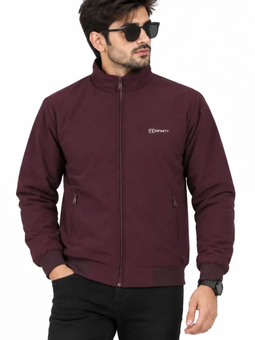 Men's Maroon Winter Jacket with Stand Collar and  Pockets  HP 790