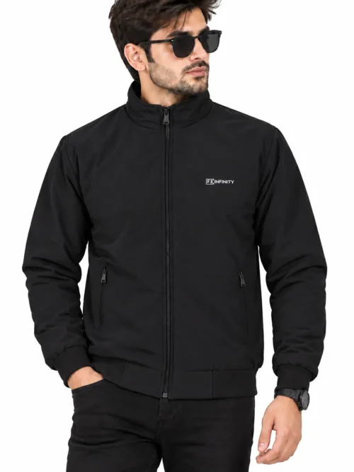 Men's Black Winter Jacket with Stand Collar and  Pockets  HP 790