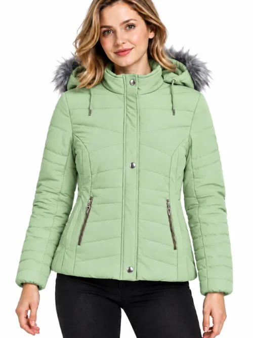 Stylish Light Green Quilted Winter Jacket for Women LM 2056