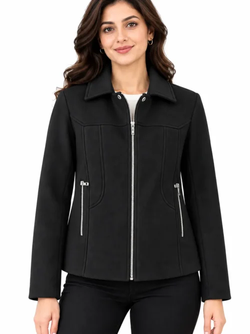 women black winter jacket with zip pockets   AK 95154