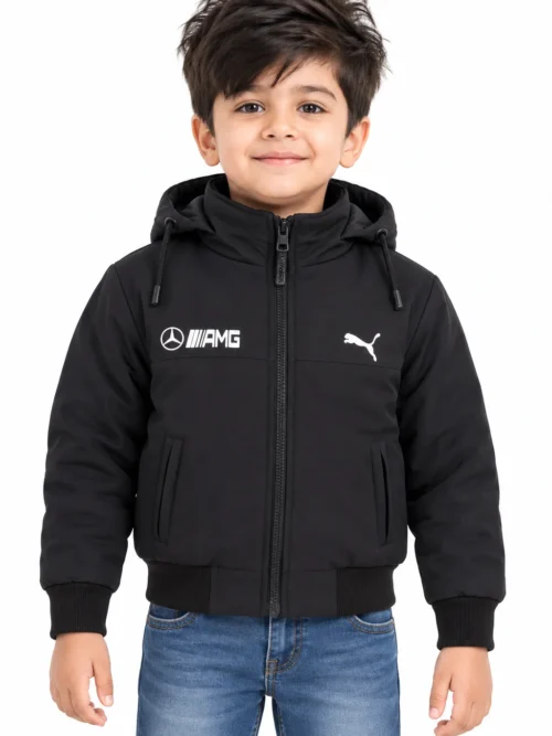 Kids Black Hooded Winter Jacket with Side Pockets  BB 3770