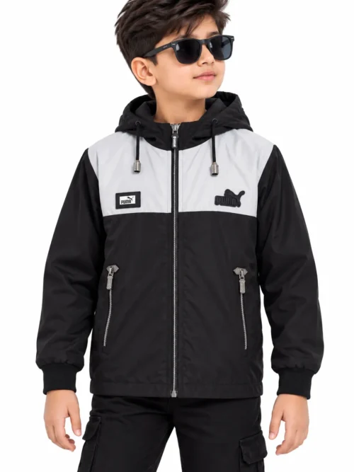 Kids Black Premium Color Block Hooded Winter Jacket BC 5629