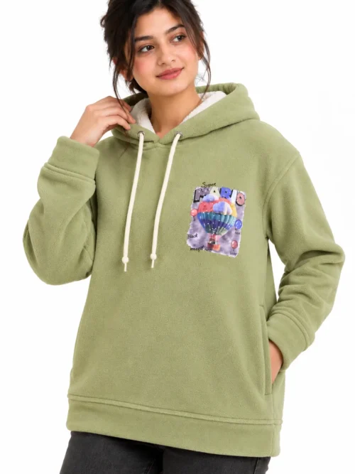 Women's Olive Green Printed Winter Hoodie. SK 300