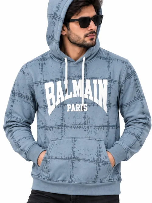 Men's Light Blue Printed Hooded Sweatshirt  AI 9200