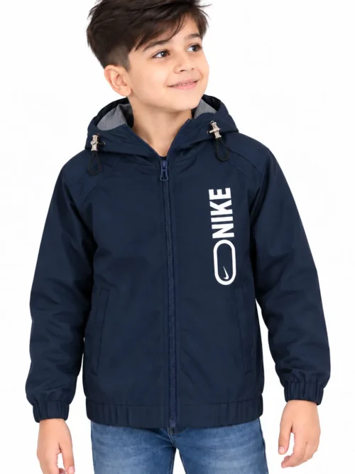 Boys' Navy Blue Hooded Winter Jacket with Pockets  BB 3170