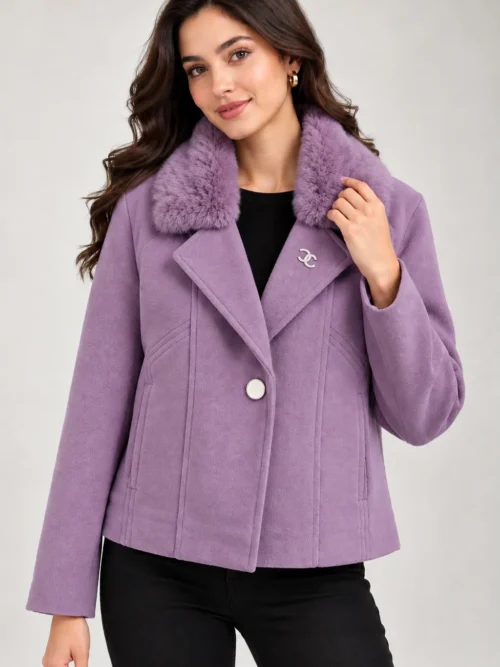 women’s lavender winter jacket with fur-style collar  AK89148