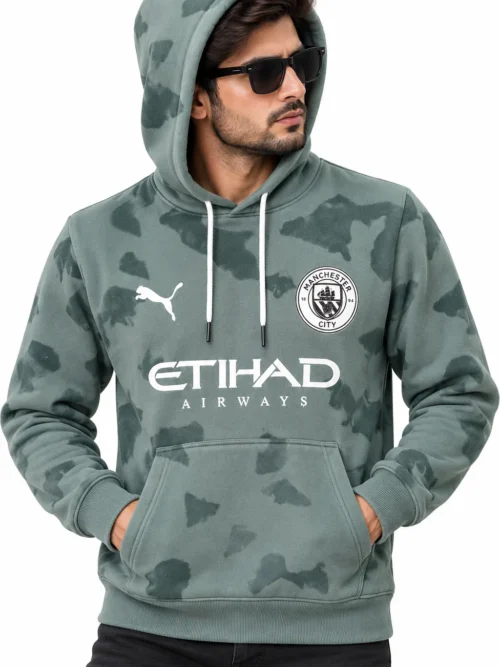Men's Sage Green Camouflage Printed Winter Hoodie  AI 9200