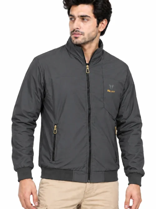Men's Charcoal Grey Stand-Collar Winter Jacket  HP 702