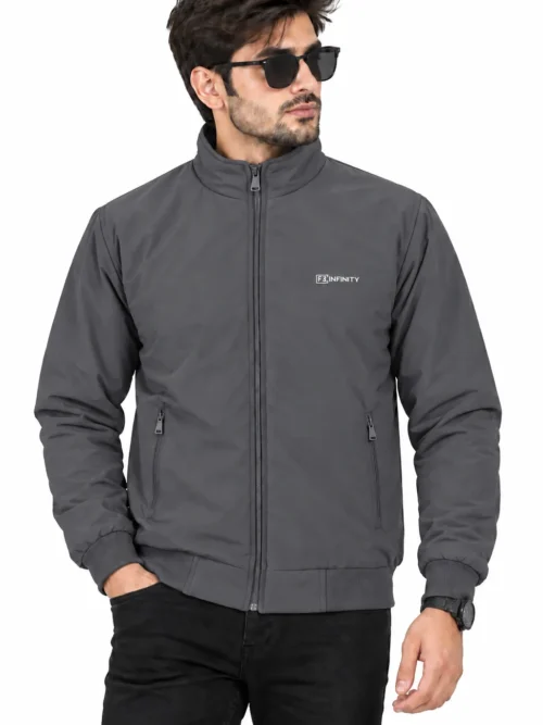 Men's Charcoal Grey Winter Jacket with Stand Collar  HP 790