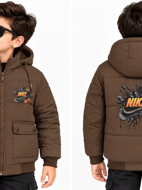 Kids' Chocolate Brown Graphic Hooded Winter Jacket  BC 5614