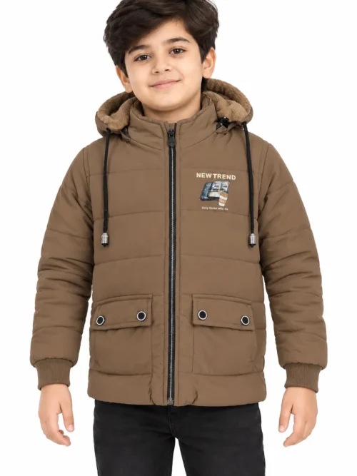 Kids' Taupe Brown Fur-Hooded Winter Jacket  BC 5617