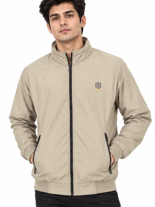 Men's Premium Light Beige Stand-Collar Winter Jacket   HP 502