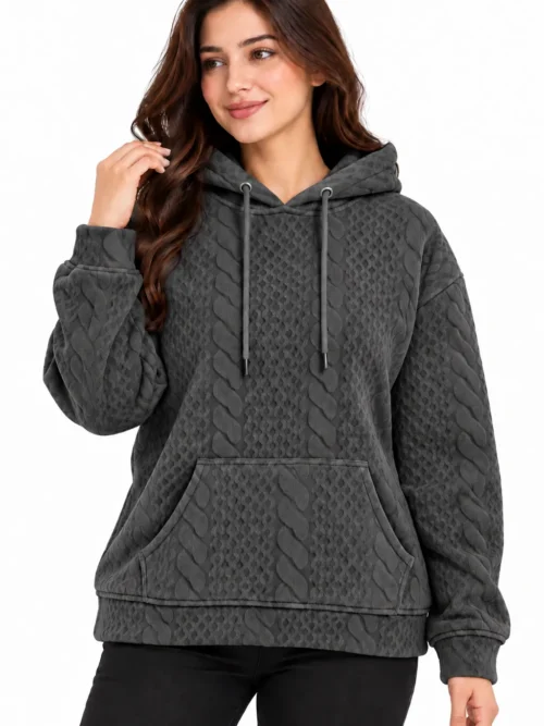 Women's Charcoal Grey Textured Winter Hoodie  SK 5350