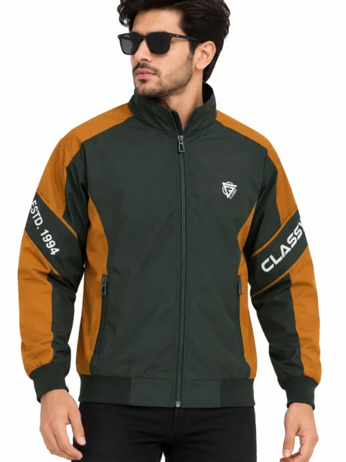 Men's Premium Dark Green Color-Block Winter Jacket  HP 0002
