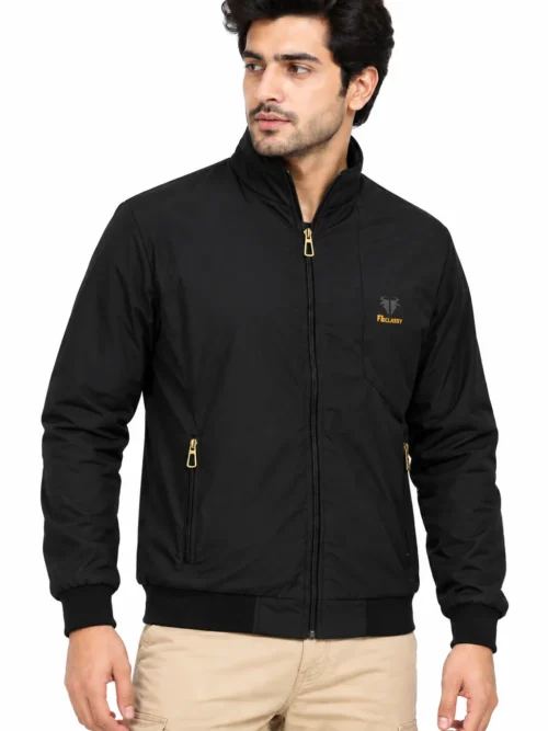 Premium Black Stand-Collar Winter Jacket For Men   HP 702