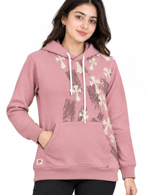 Pink Floral Printed Winter Hoodie for Women  NGH 2T-210-14