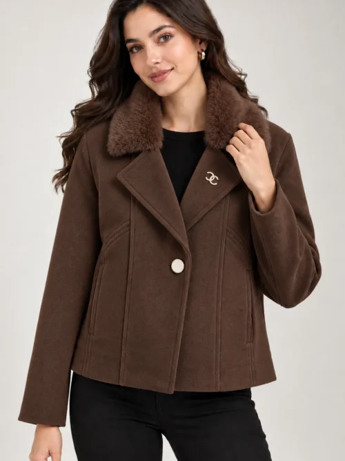 Women’s Brown Winter Jacket with Fur Collar  AK 89148