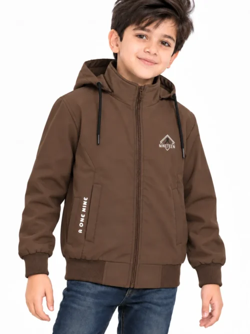 Kids Chocolate Brown Hooded Winter Jacket with Full Zip  BB 3750