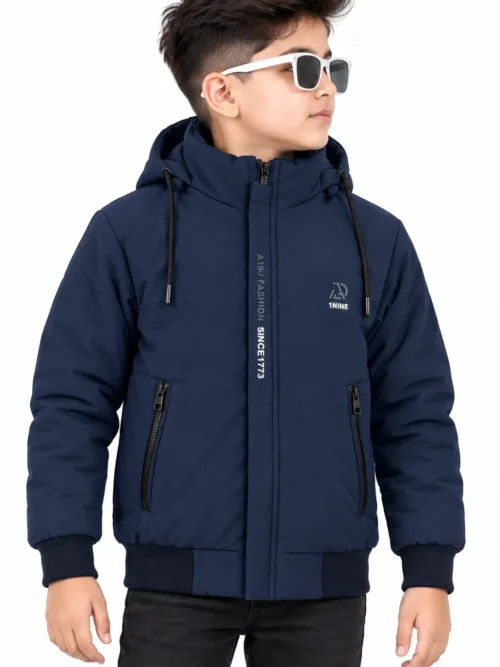 Boys' Navy Blue Hooded Winter Jacket with Pockets  BB 13015