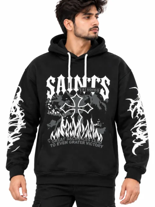 Black Graphic Printed Winter Hoodie For Men    RK 656-26