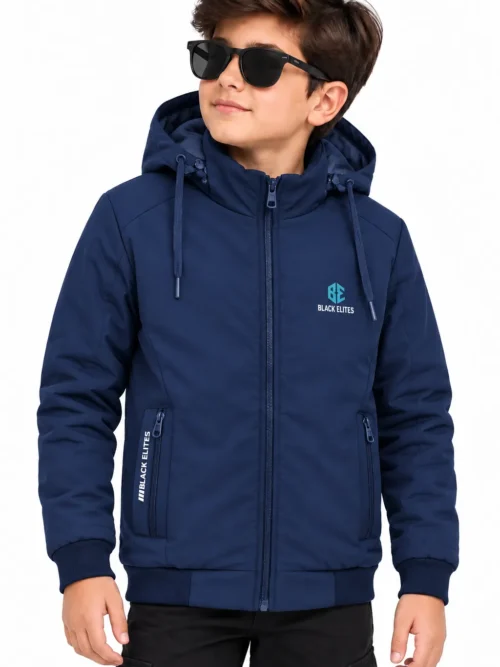 Boys Navy Blue Hooded Winter Jacket with Zip Closure  BB 4100