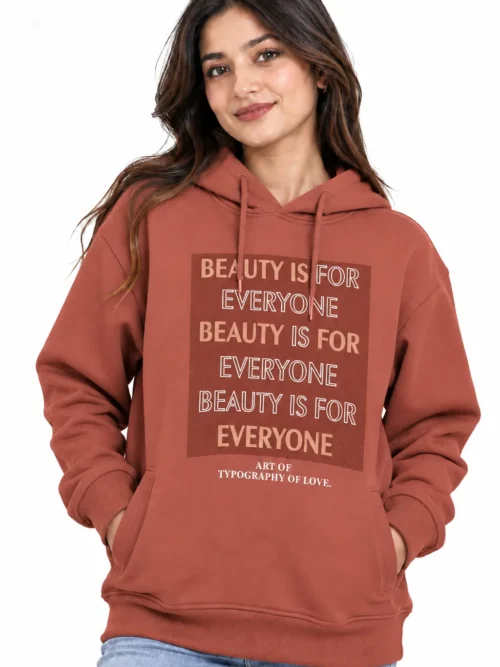 Women's Premium Rust Peach Printed Hoodie  AT 2918