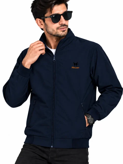 Men's Navy Blue Winter Jacket with Stand Collar  HP 795
