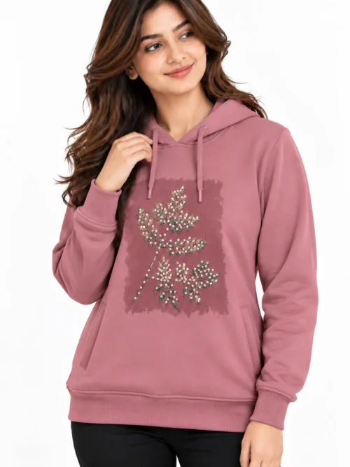 Women's Dusty Pink Sequin Winter Hoodie  AT 2902