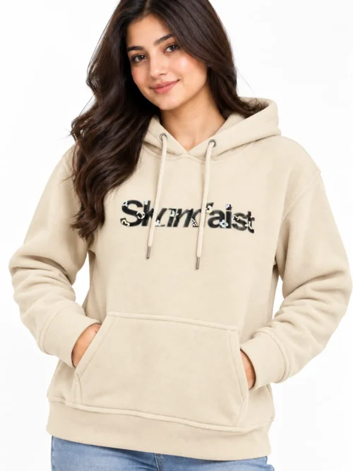Women's Cream Winter Hoodie with Start Graphic Print  SK 5200