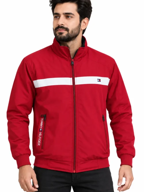 stylish Men's Red Full-Zip Winter Jacket    GD 4837