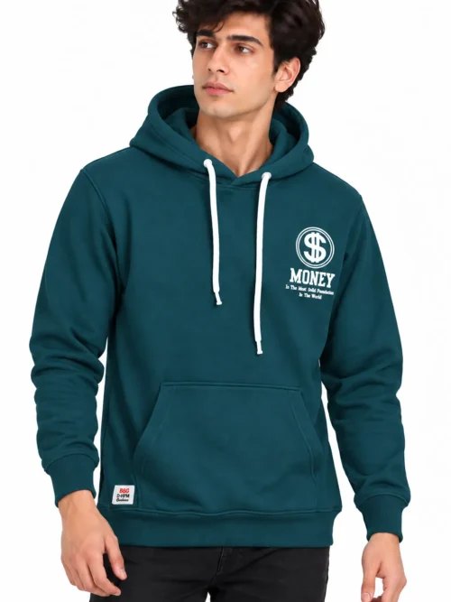Men's Dark Teal Blue Printed Hoodie with Pocket  NGH 2T-210-8