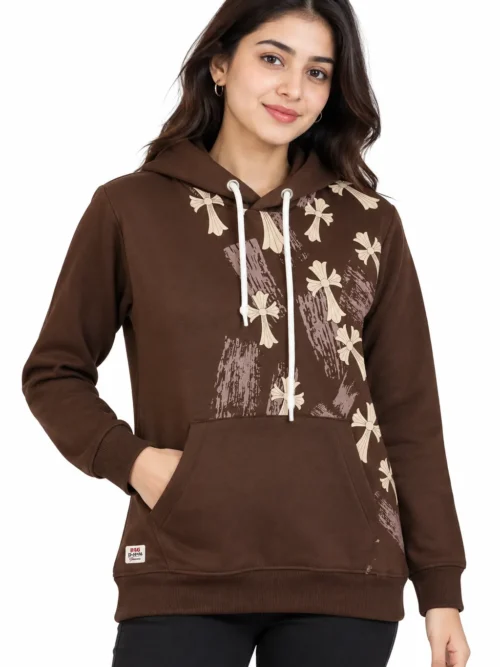 Brown Floral Printed Winter Hoodie for Women  NGH 2T-210-14