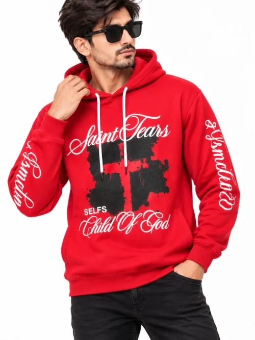 Red Graphic Printed Winter Hoodie For Men   RK 656-26
