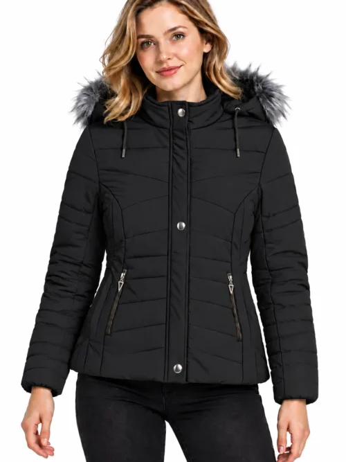 stylish black puffer winter jackets for women LM 2056