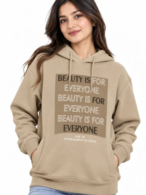Women's Beige Premium Printed Winter Hoodie   AT 2918