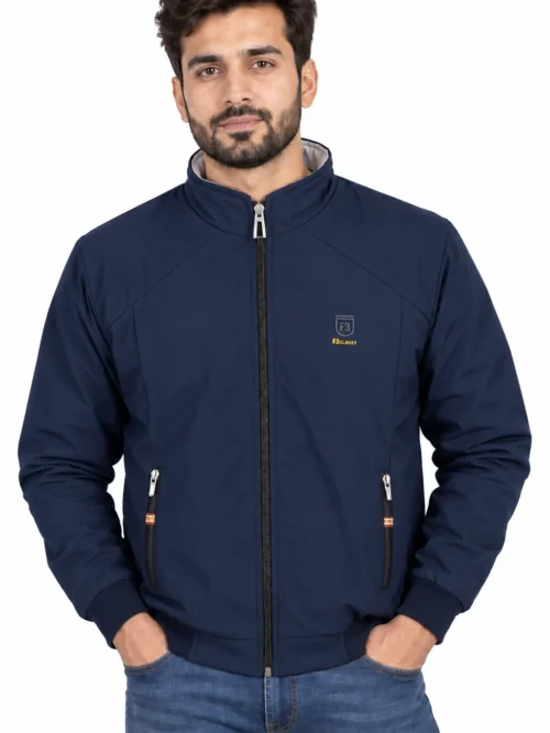 Men's Navy Blue Winter Jacket with Stand Collar HP 703