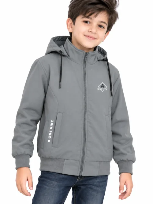Kids Light Grey Hooded Winter Jacket with Full Zip  BB 3750