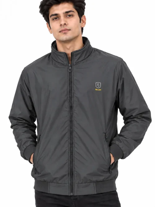 Men's Charcoal Grey Stand-Collar Winter Jacket  HP 502