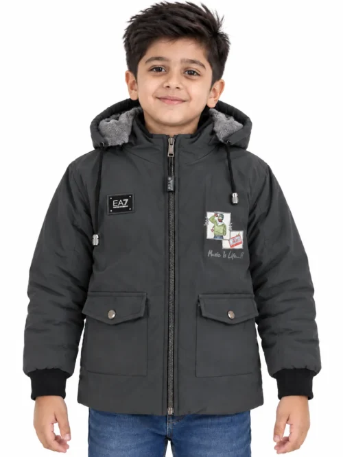 Kids' Charcoal Grey Winter Jacket with Hood   BC 5669