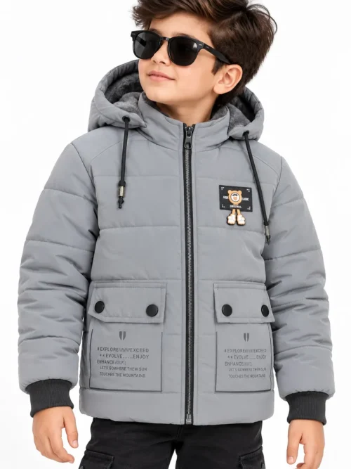 Kids Light Grey Puffer Winter Jacket with Hood  BC 135419