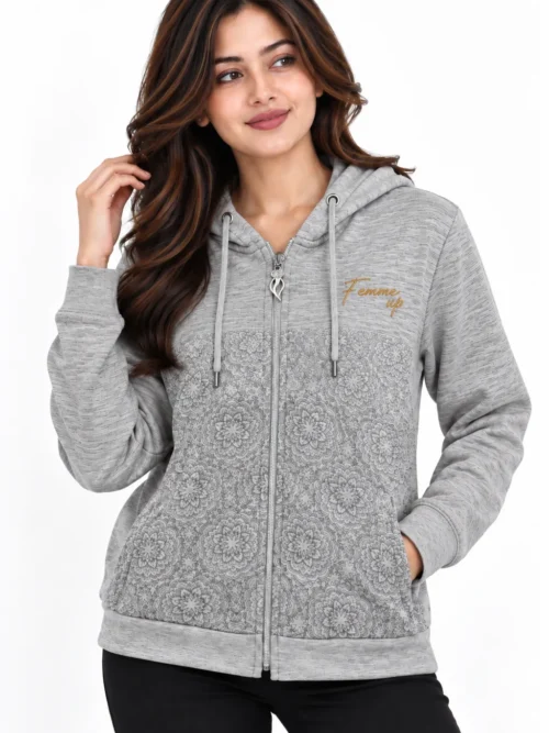 Women's Grey Floral Printed Winter Jacket  SK 5820