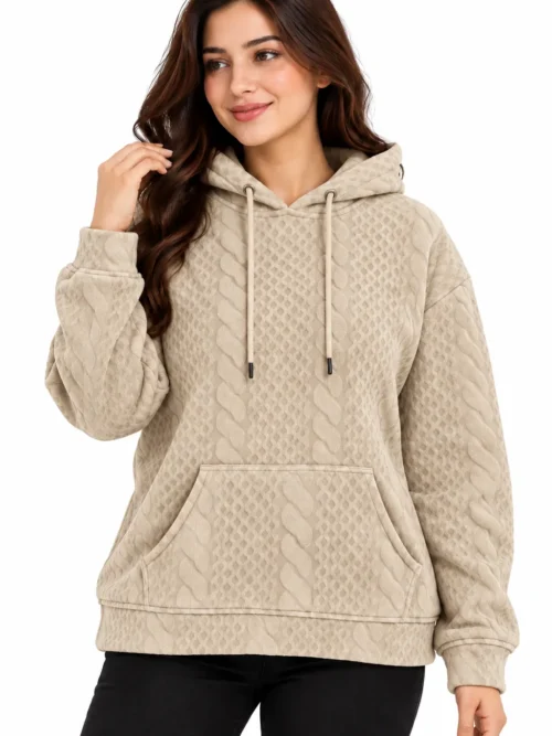 Women's Premium Beige Textured Winter Hoodie  SK 5350