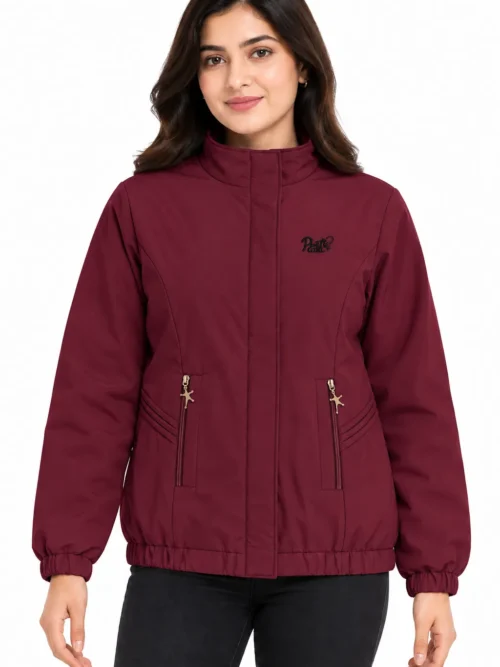 women maroon winter jacket with elasticated cuffs  BB 2002