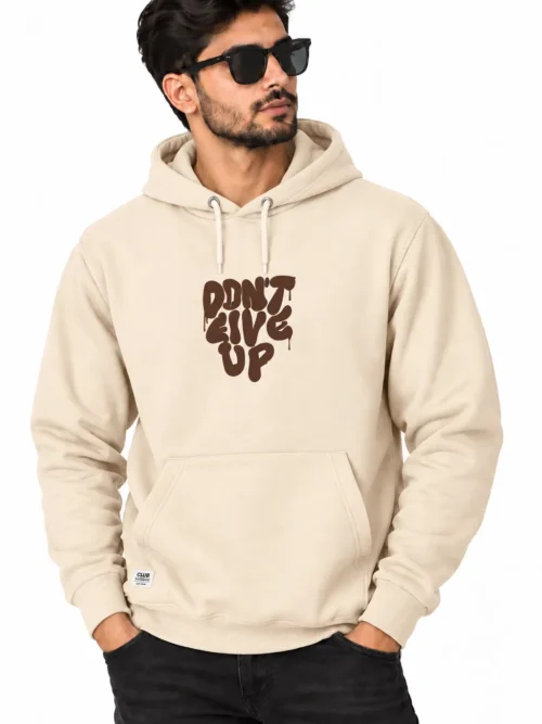 Men's Cream Beige Printed Pullover Hoodie  NGH_2T-210-20