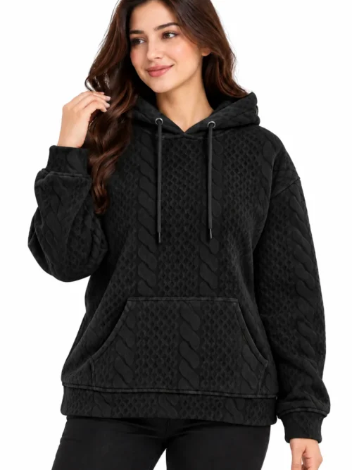 Women's Premium Black Textured Winter Hoodie  SK 5350