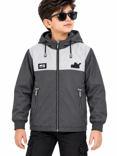 Kids Dark Grey Premium Color Block  Winter Jacket  BC 5629