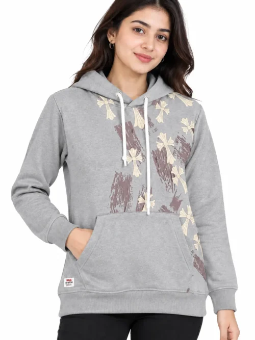 Light Grey Floral Printed Winter Hoodie for Women  NGH 2T-210-14